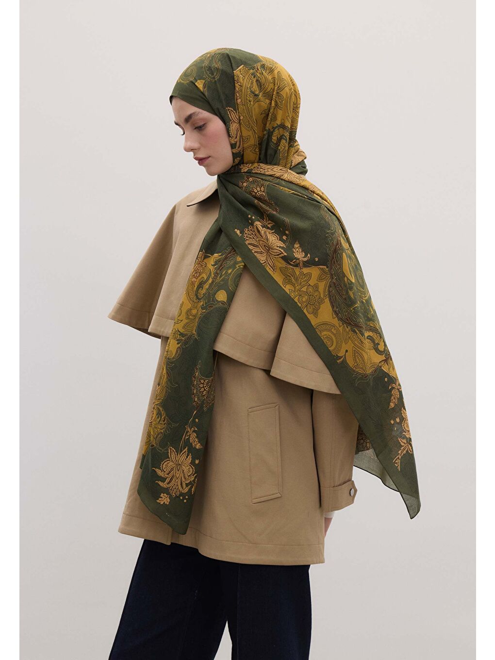 Kahverengi Darıa Desen Şal Hardal-1