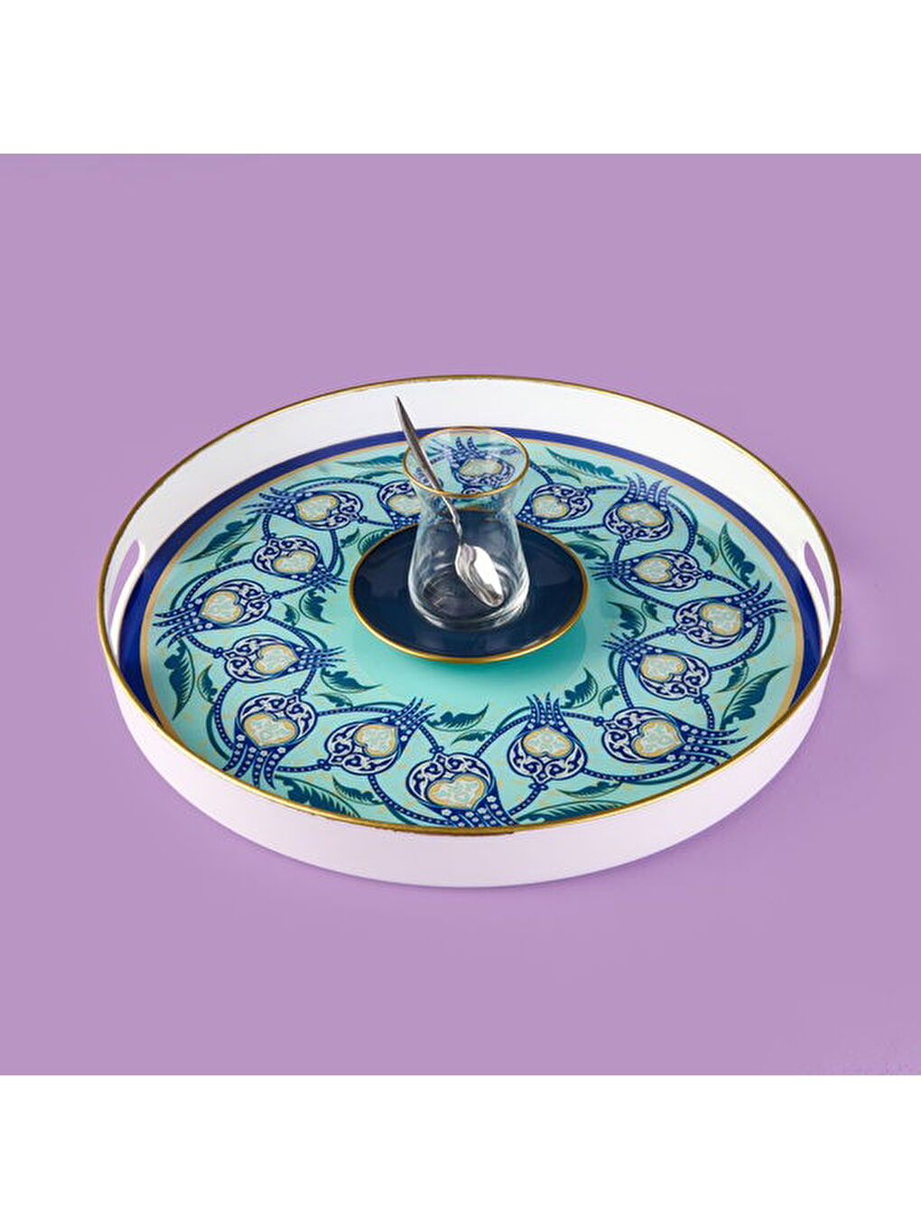 Karışık Kitchen Lale Camlı Yuvarlak Tepsi - Renkli - 35 cm-2