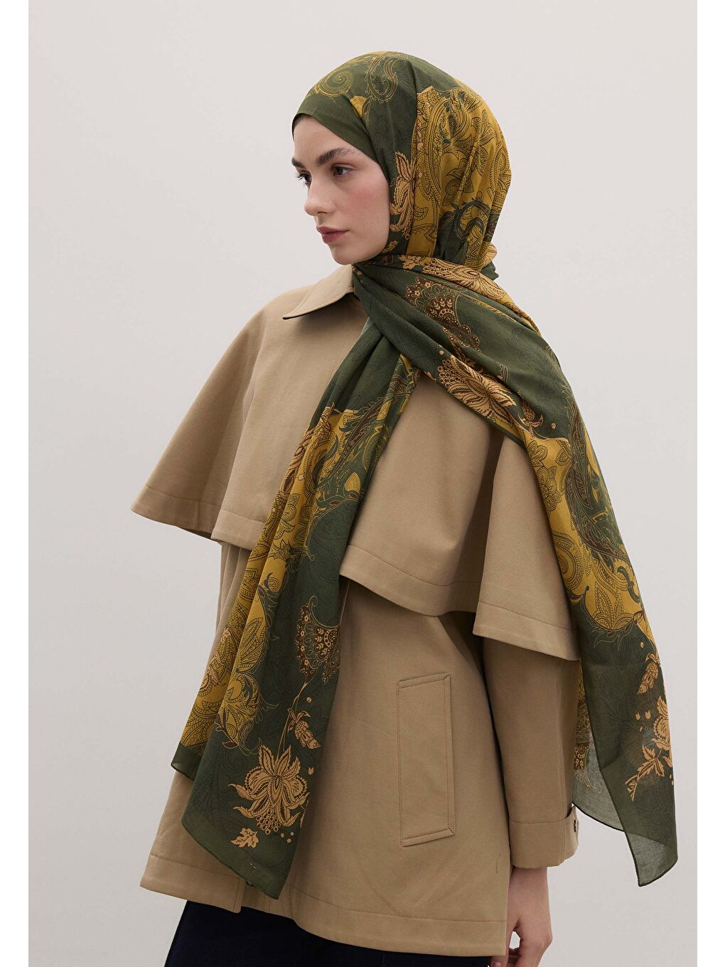 Kahverengi Darıa Desen Şal Hardal-2