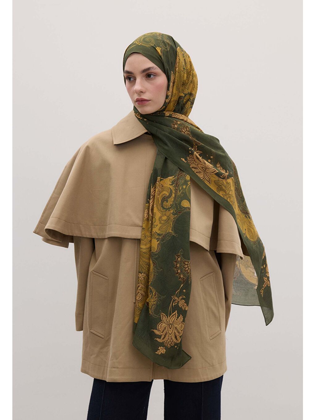 Kahverengi Darıa Desen Şal Hardal-3