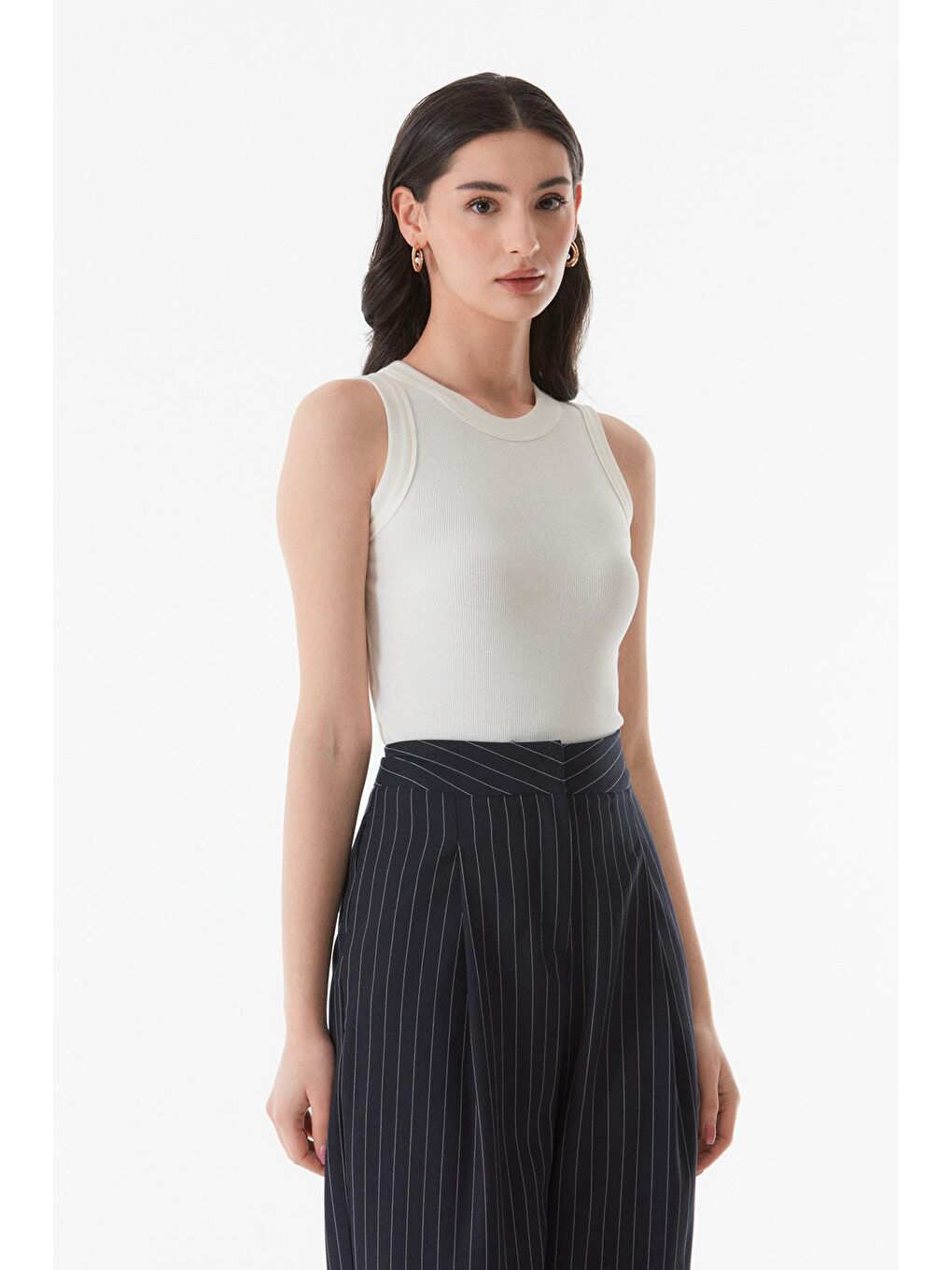 Ekru Fitilli Halter Yaka Body-4