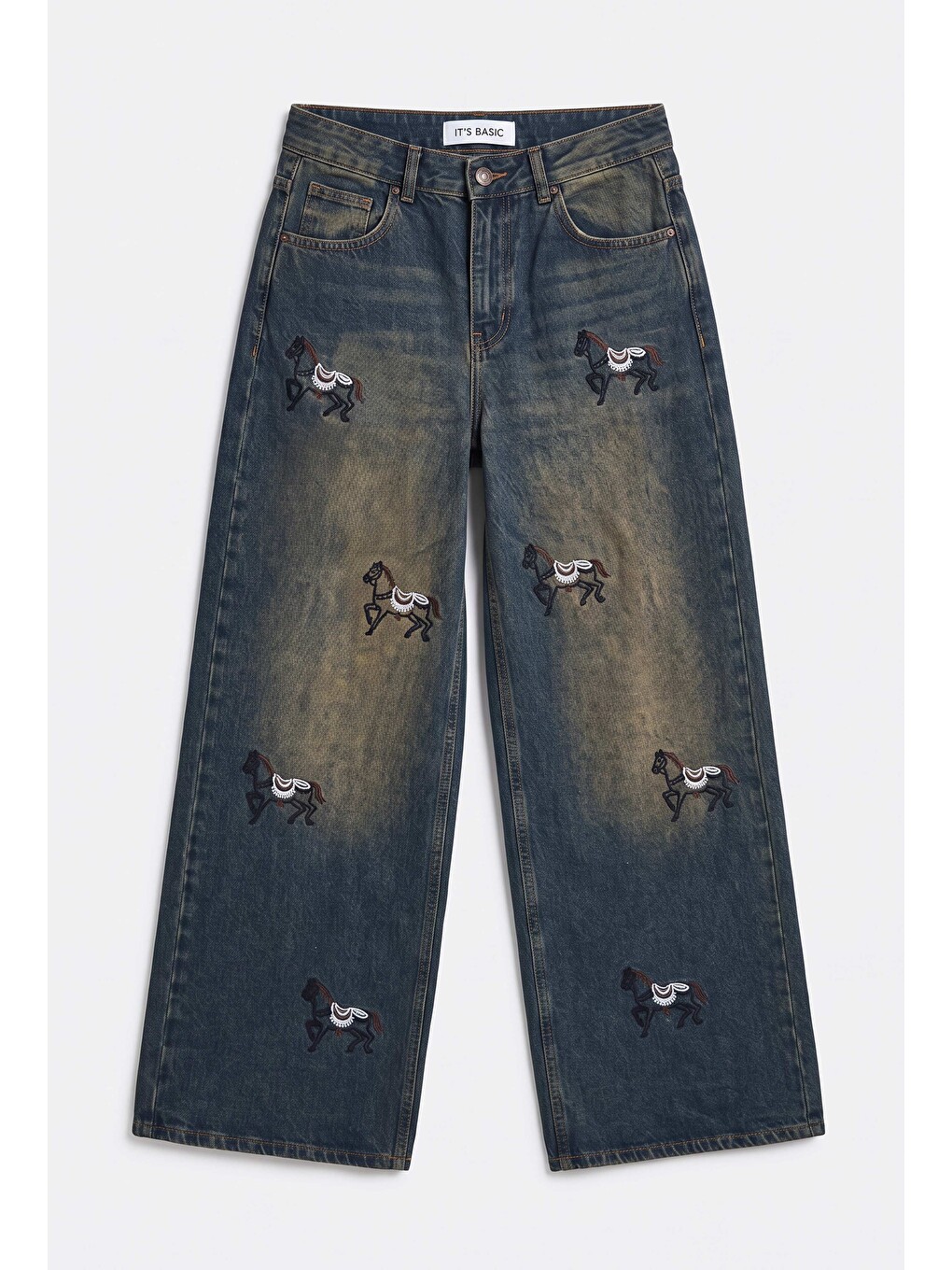Mavi Kadın Koyu Jean 2w6-8 Palazzo Fit Özel Nakış Desenli Tasarım Denim Jean