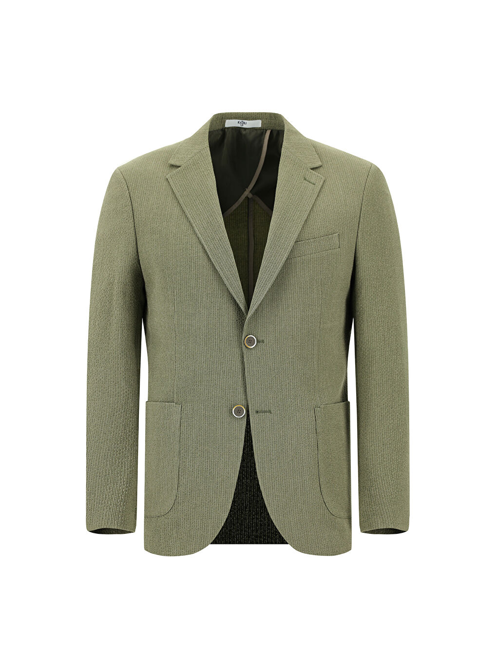 Haki Slim Fit Dar Kesim Çizgili Beli Lastikli İpli Takım Elbise-1