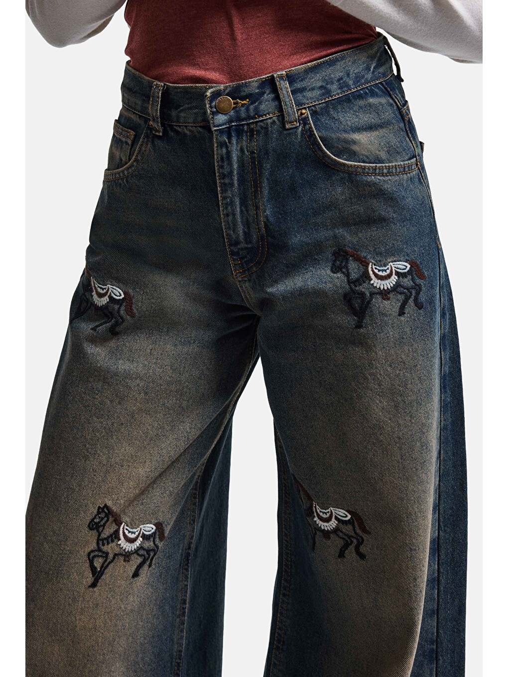 Mavi Kadın Koyu Jean 2w6-8 Palazzo Fit Özel Nakış Desenli Tasarım Denim Jean-1