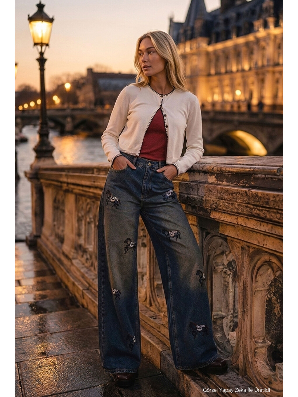 Mavi Kadın Koyu Jean 2w6-8 Palazzo Fit Özel Nakış Desenli Tasarım Denim Jean-3