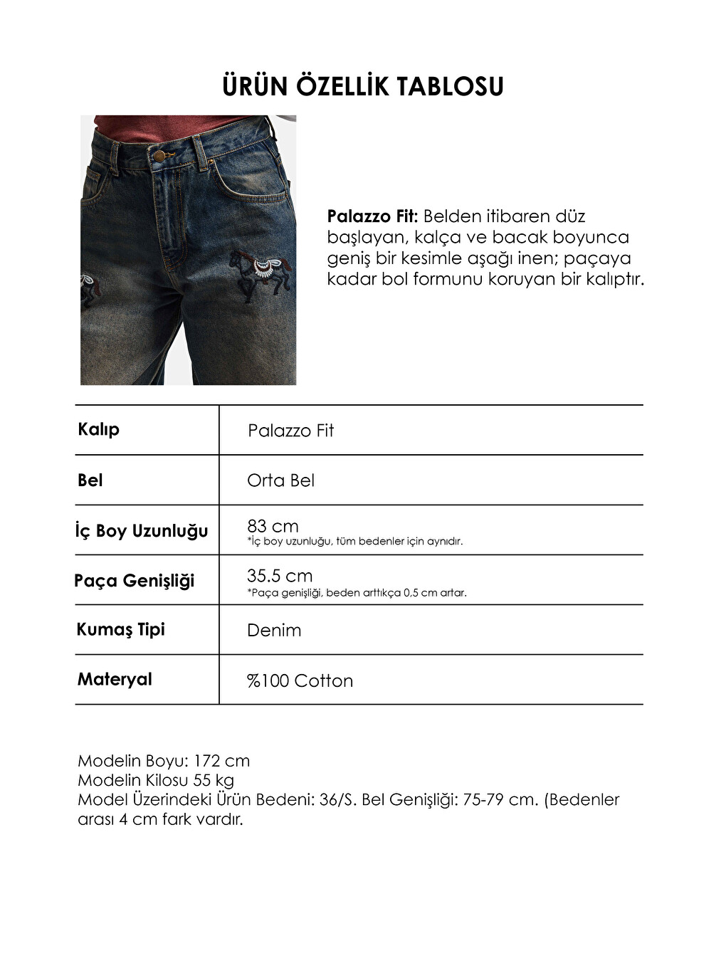 Mavi Kadın Koyu Jean 2w6-8 Palazzo Fit Özel Nakış Desenli Tasarım Denim Jean-5