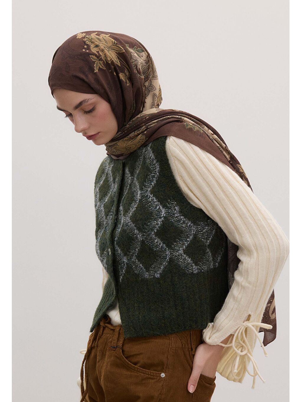 Kahverengi Darıa Desen Şal Çikolata-1