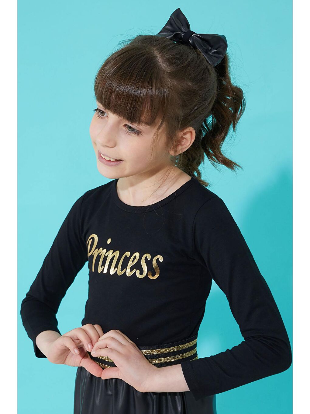 Siyah Prenses Baskılı Bluzlu Etekli Kız Takım 15335-2