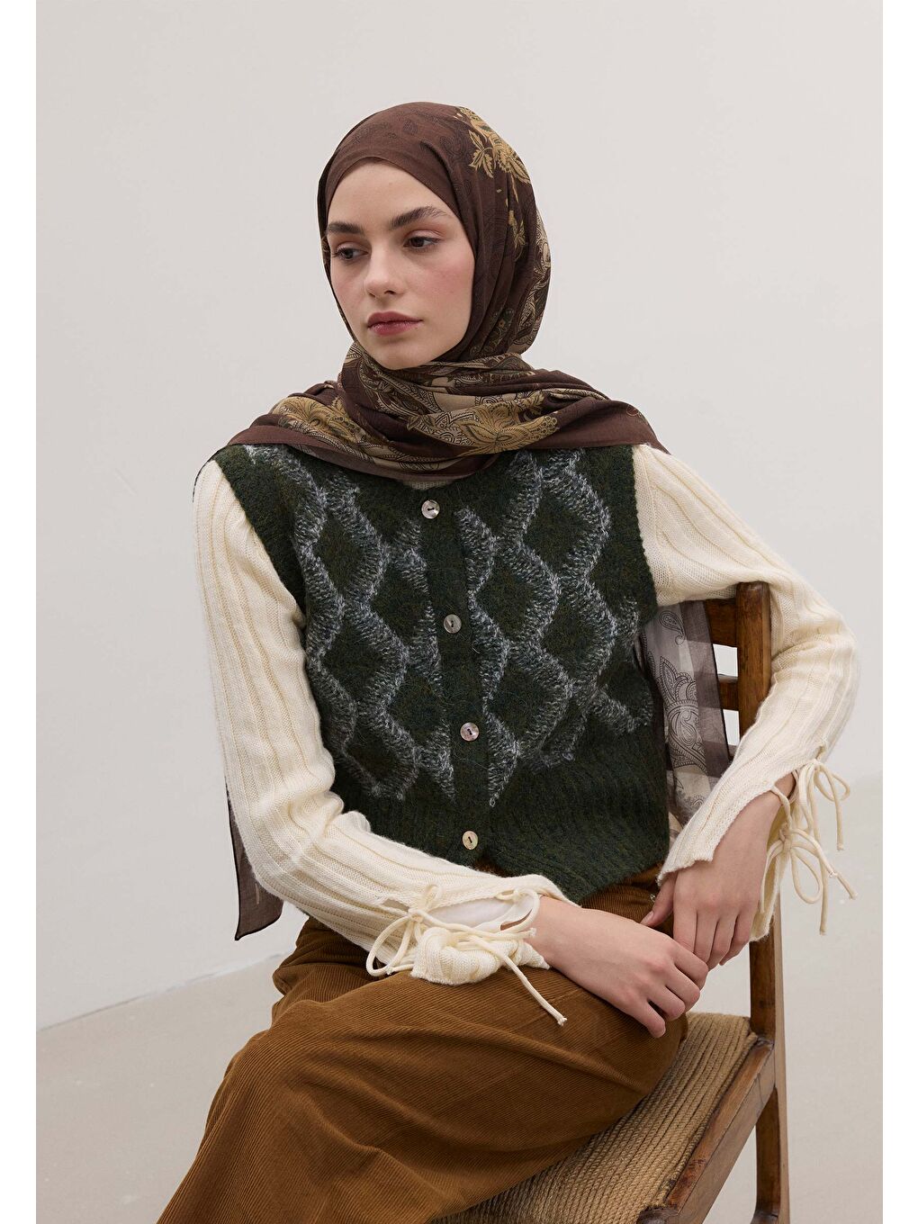 Kahverengi Darıa Desen Şal Çikolata-3