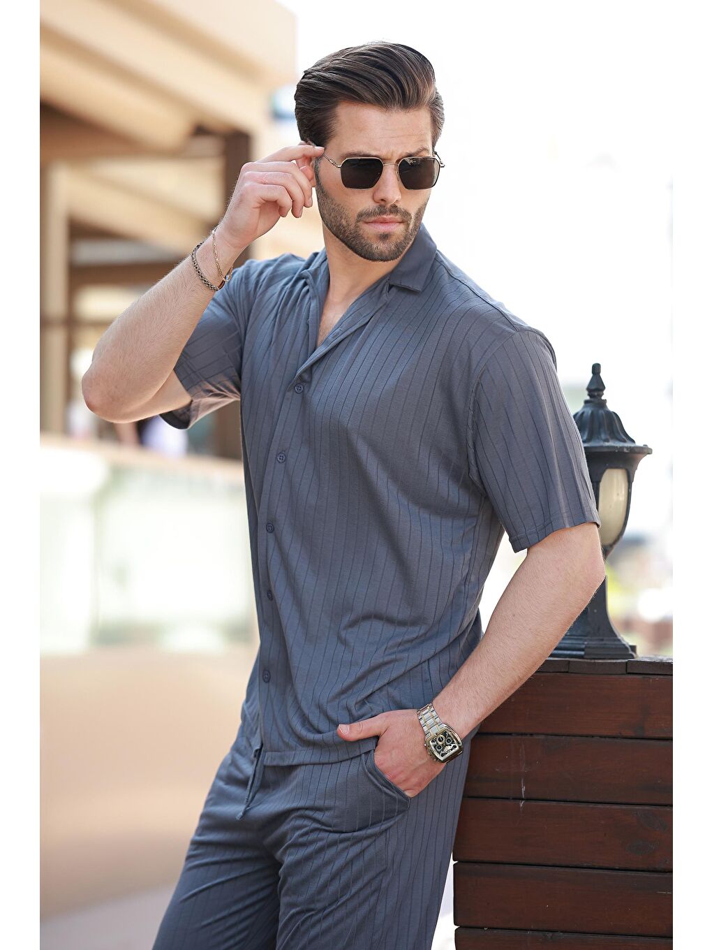 Gri Füme Basic Erkek Gömlek Takım E7315-1