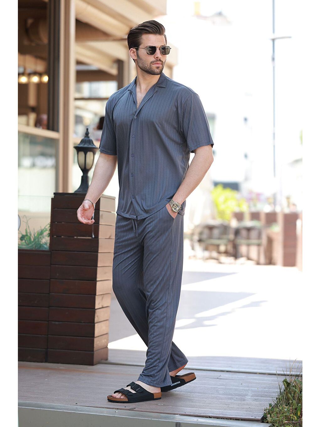 Gri Füme Basic Erkek Gömlek Takım E7315-2