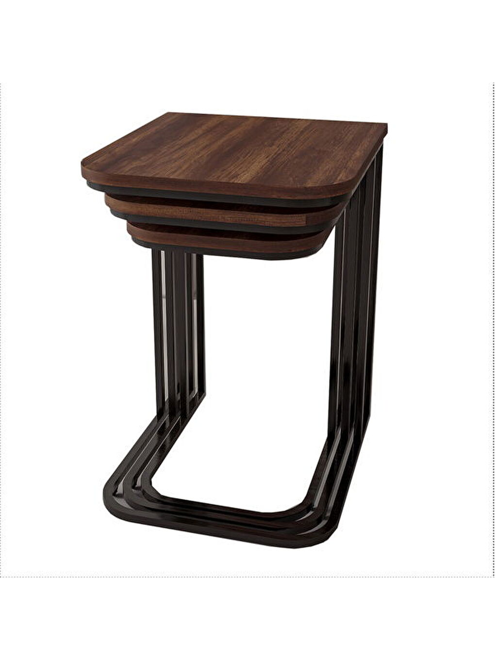 Kahverengi Metal Ayaklı Tekerlekli C Zigon Sehpa - Barok Ceviz - 62x48x41 cm-4