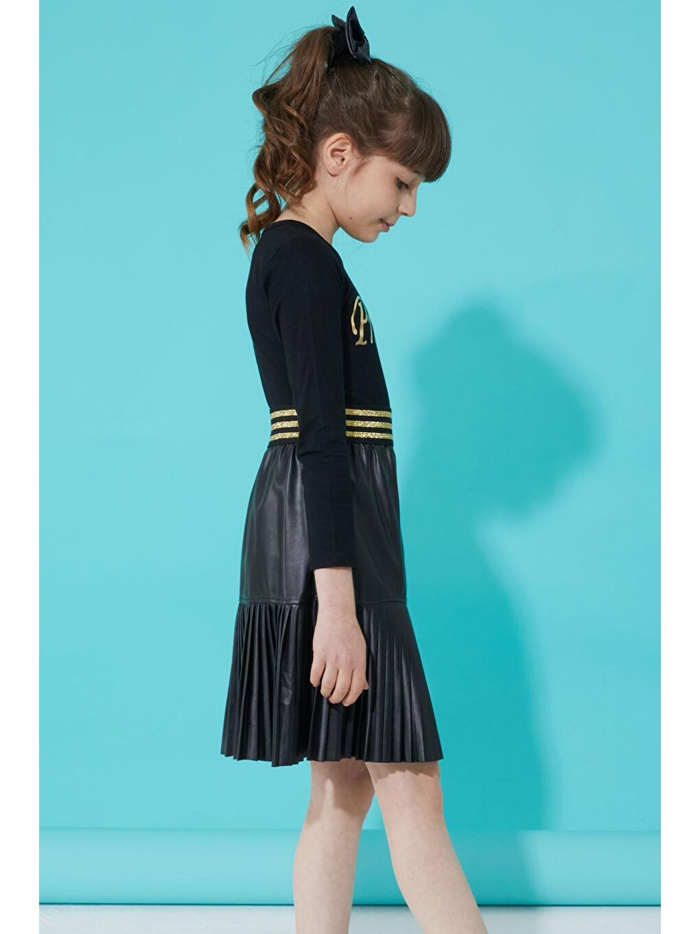 Siyah Prenses Baskılı Bluzlu Etekli Kız Takım 15335-3