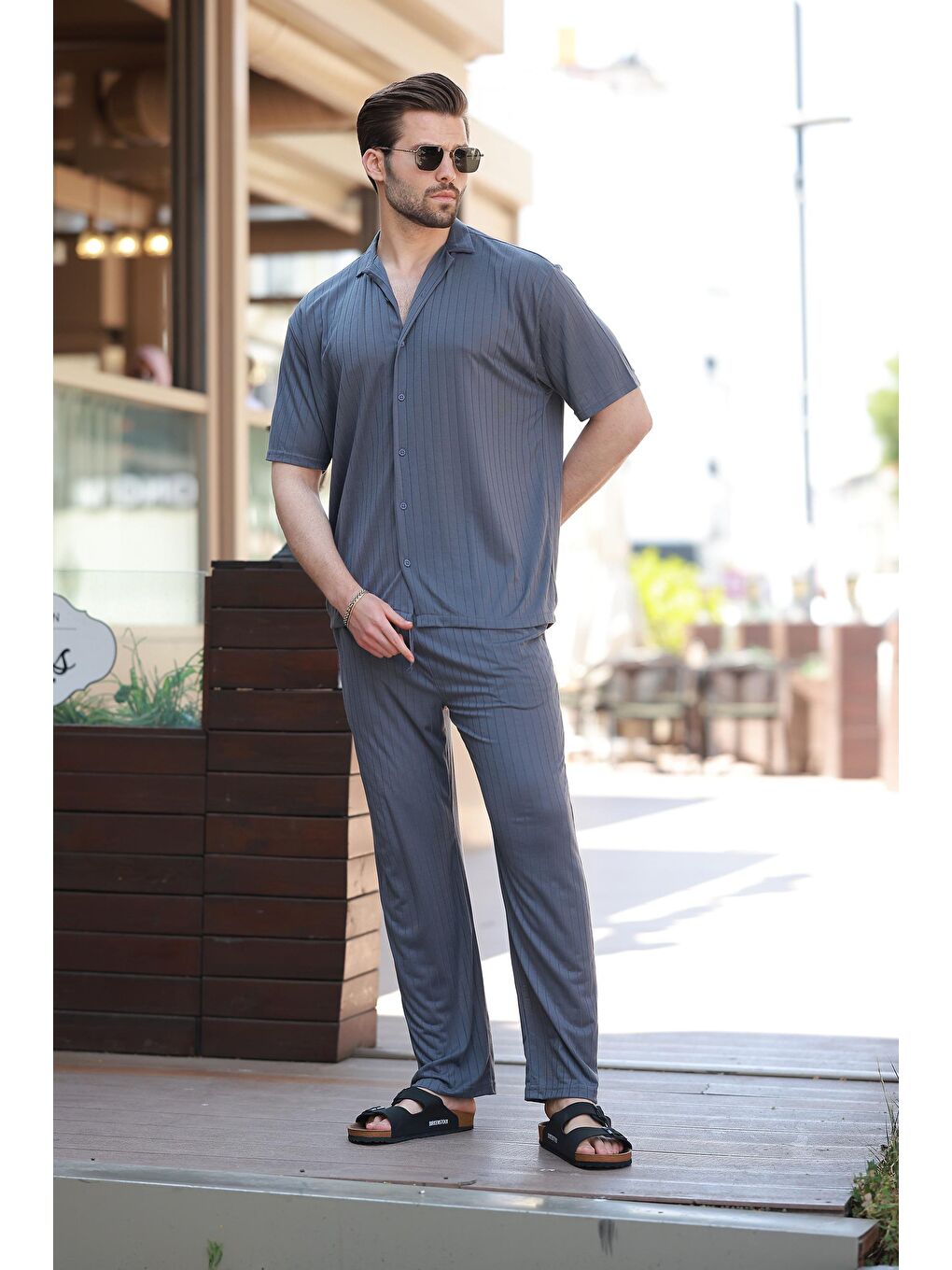 Gri Füme Basic Erkek Gömlek Takım E7315-3