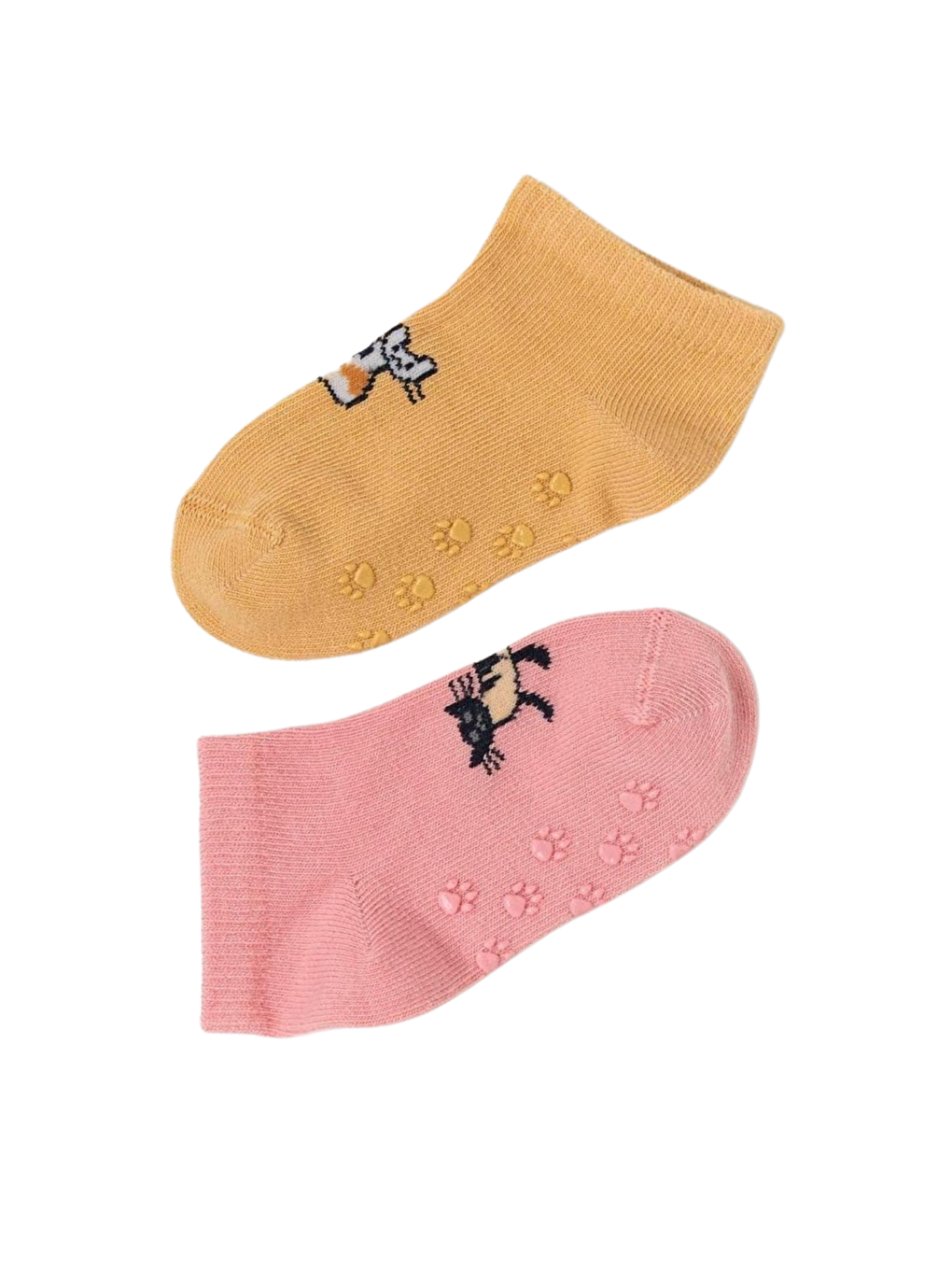 Bebek Kedi Desenli 2'Li Step Çorap Pembe-Kahverengi