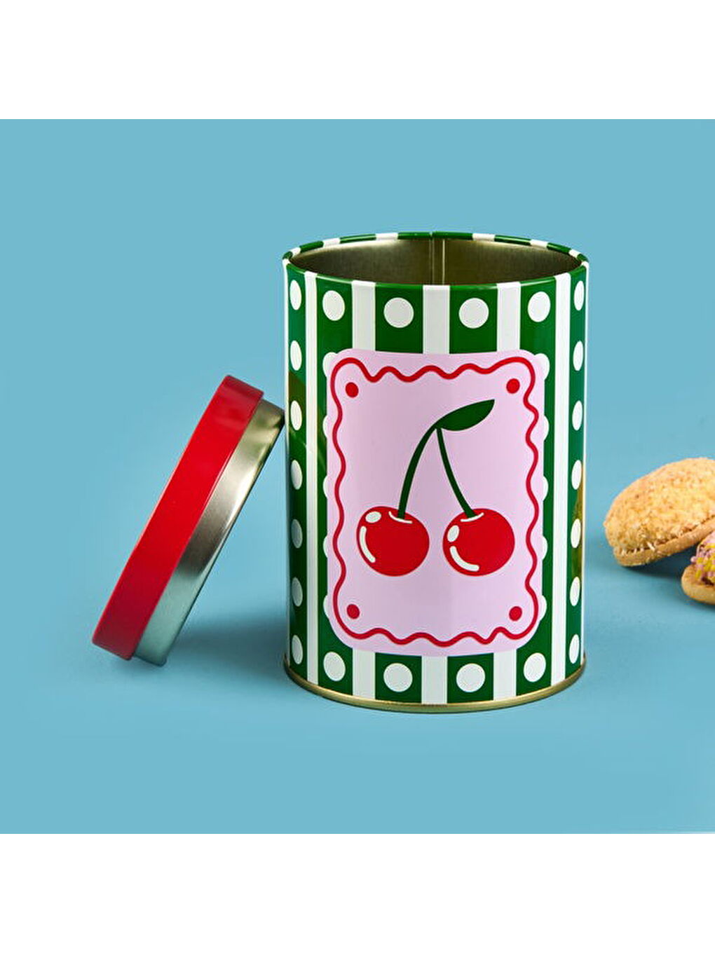 Renksiz Cherry Yuvarlak Tekli Metal Kutu - Renkli - 900 ml-3