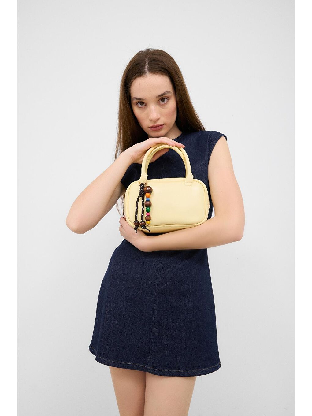 Pra Aksesuarlı Mini Oval El Ve Çapraz Çanta Sarı-1