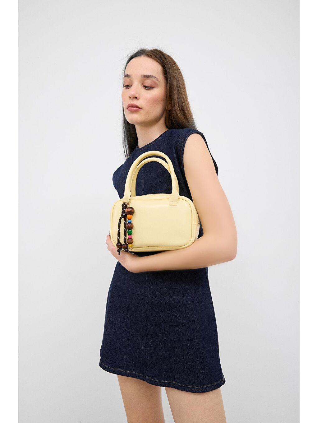 Pra Aksesuarlı Mini Oval El Ve Çapraz Çanta Sarı-2