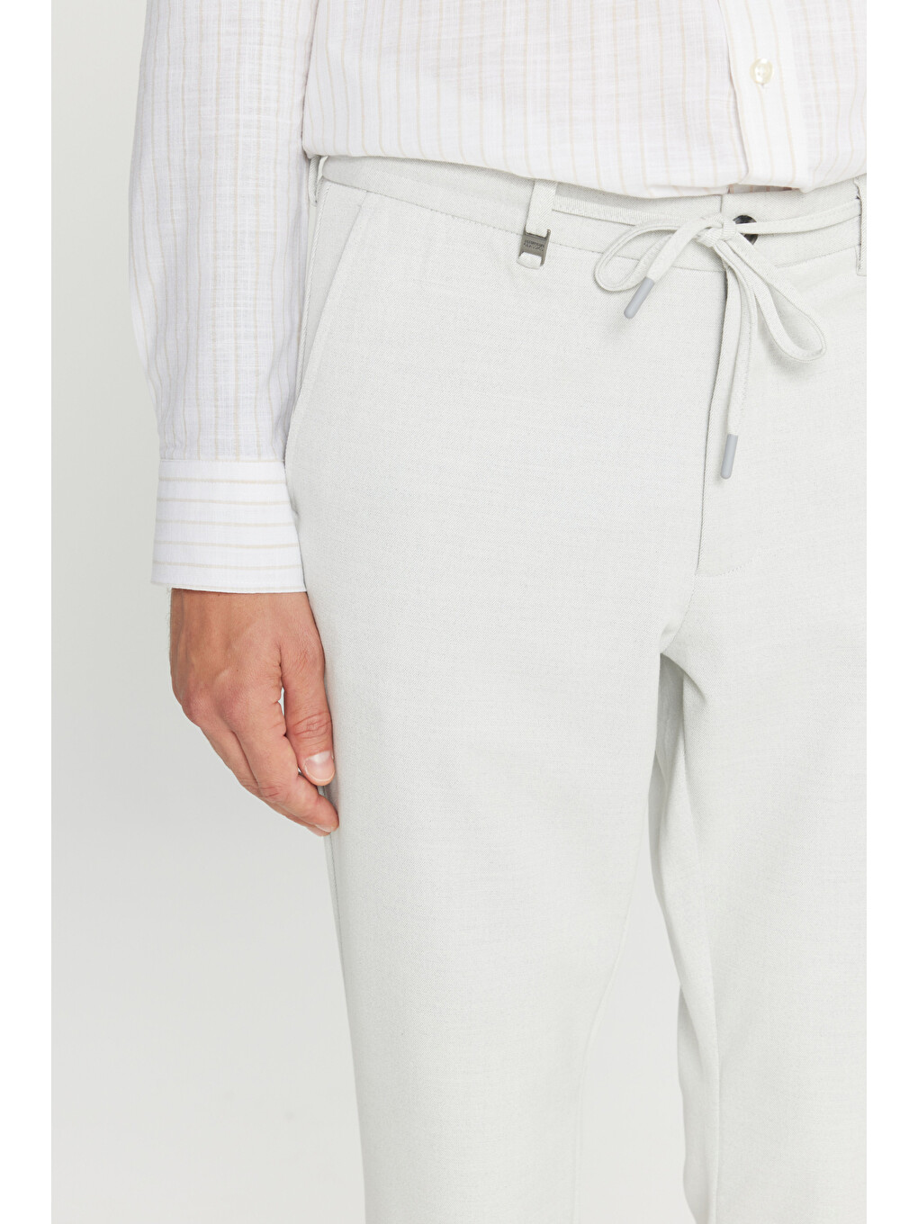 Erkek Gri Slim Fit Dar Kesim Beli Bağlamalı Yan Cepli Esnek Casual Pantolon-3