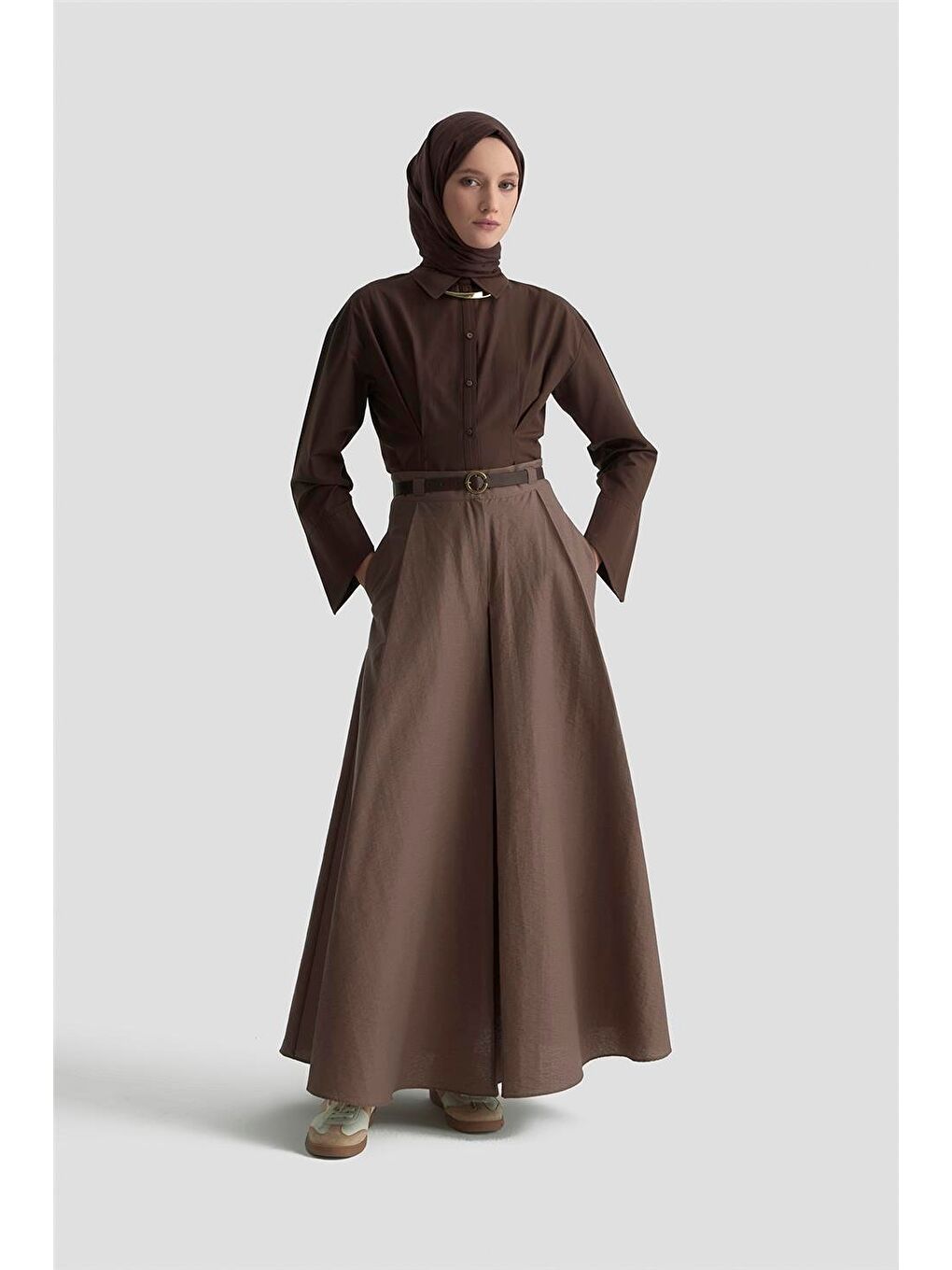 Kahverengi Kemerli Ve Pileli Etek 25K1900 Kakao-1