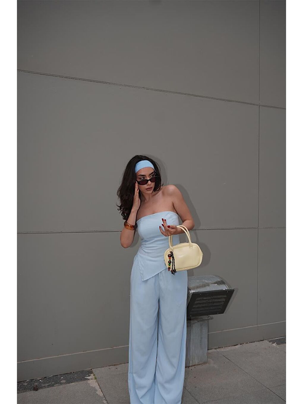 Pra Aksesuarlı Mini Oval El Ve Çapraz Çanta Sarı-9