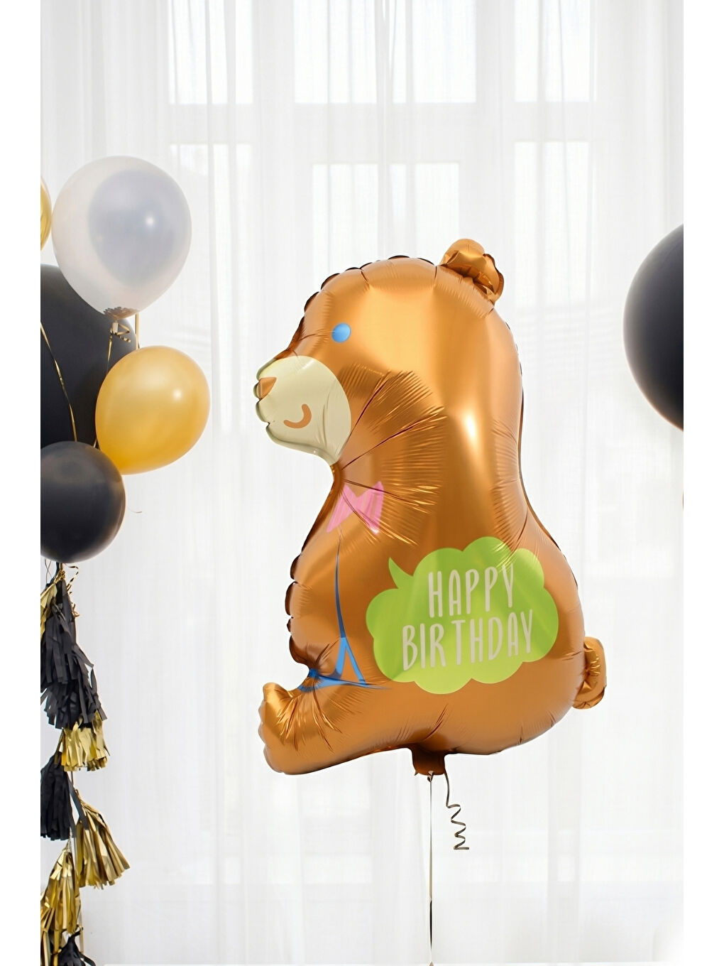 Kahverengi Ayıcık Figür Happy Birthday Yazılı Parti Balonu-1