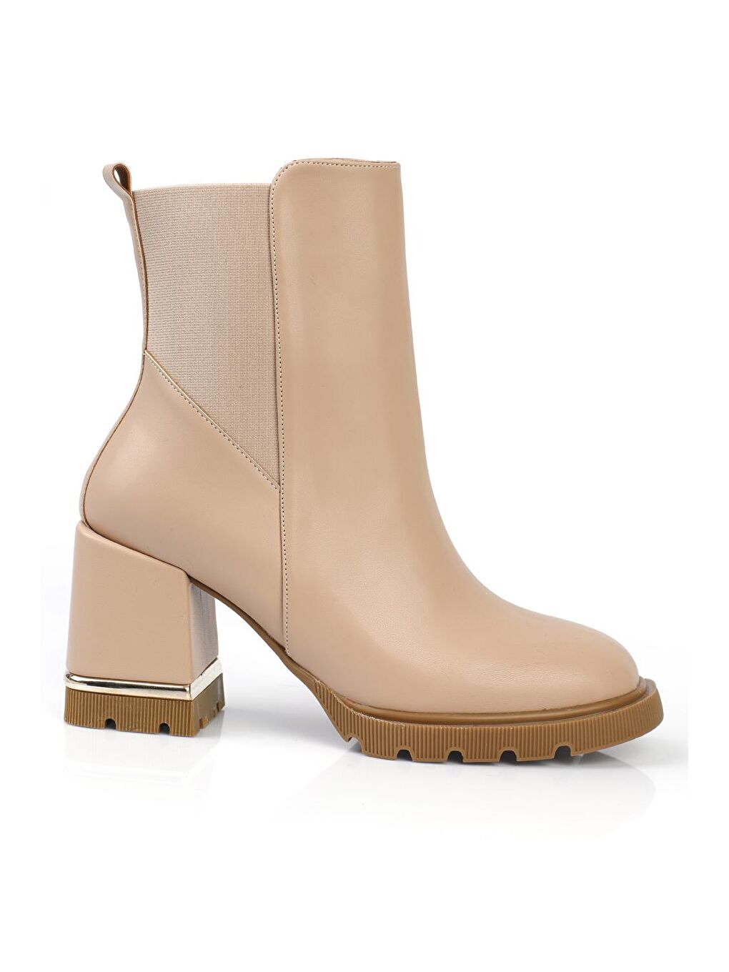 Bej Yuvaralak Burunlu Trak Tabanlı Lastikli Ökçeli Bot-2