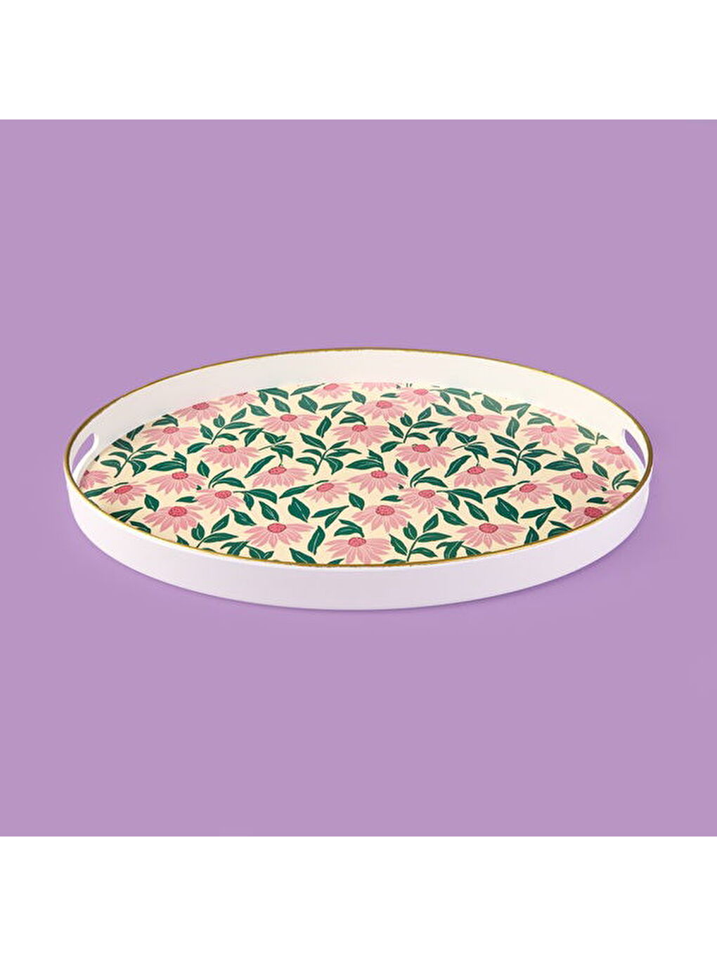 Karışık Kitchen Pink Flower Oval Tepsi - Renkli - 39 cm
