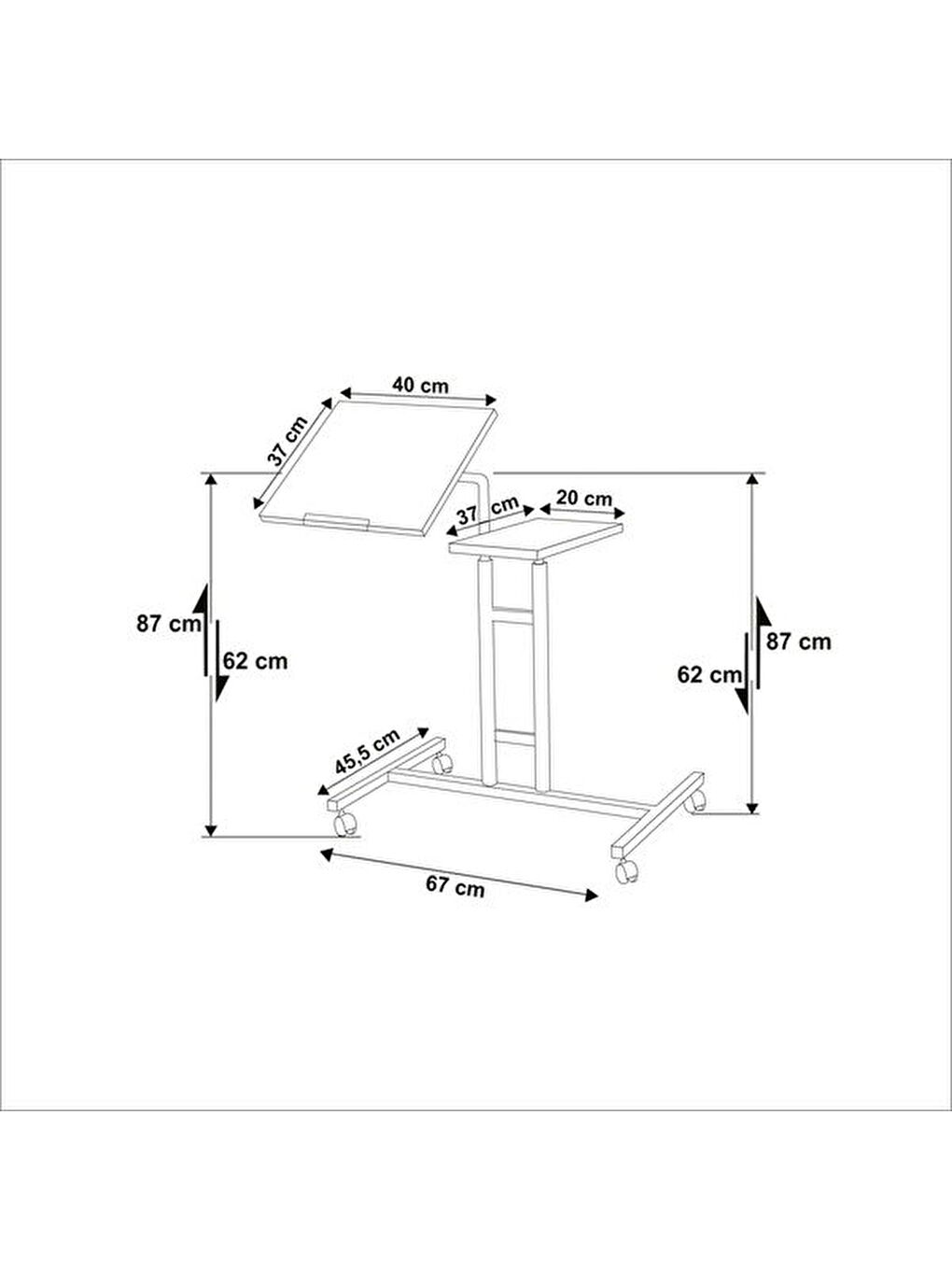Kahverengi Barnes Çift Tablalı Ayarlanabilir Laptop Sehpası - Atlantik Çam / Siyah - 87x45x58 cm-5
