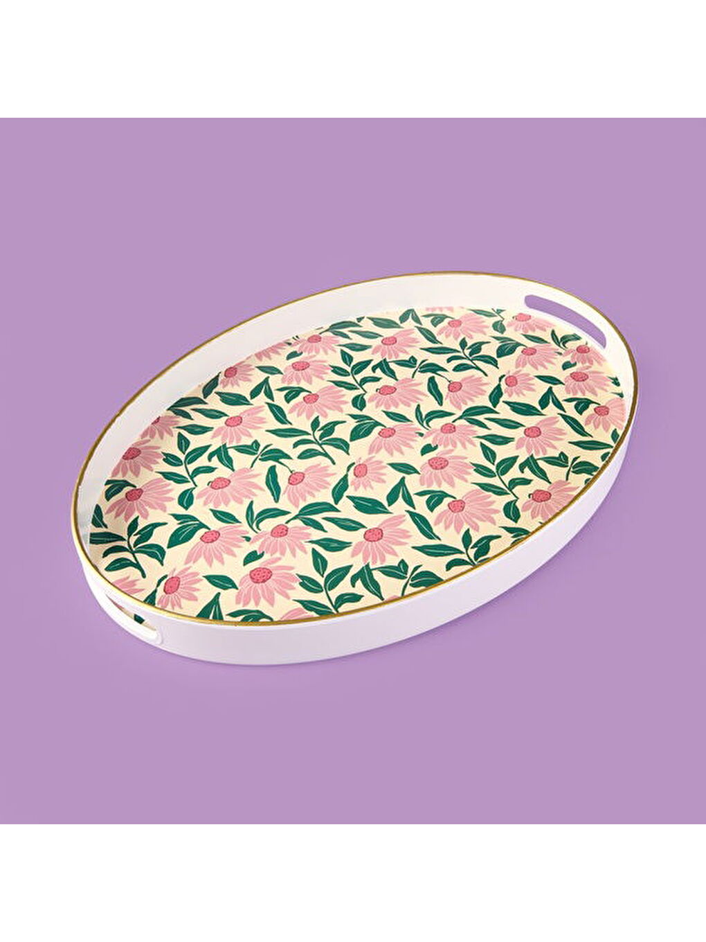 Karışık Kitchen Pink Flower Oval Tepsi - Renkli - 39 cm-3