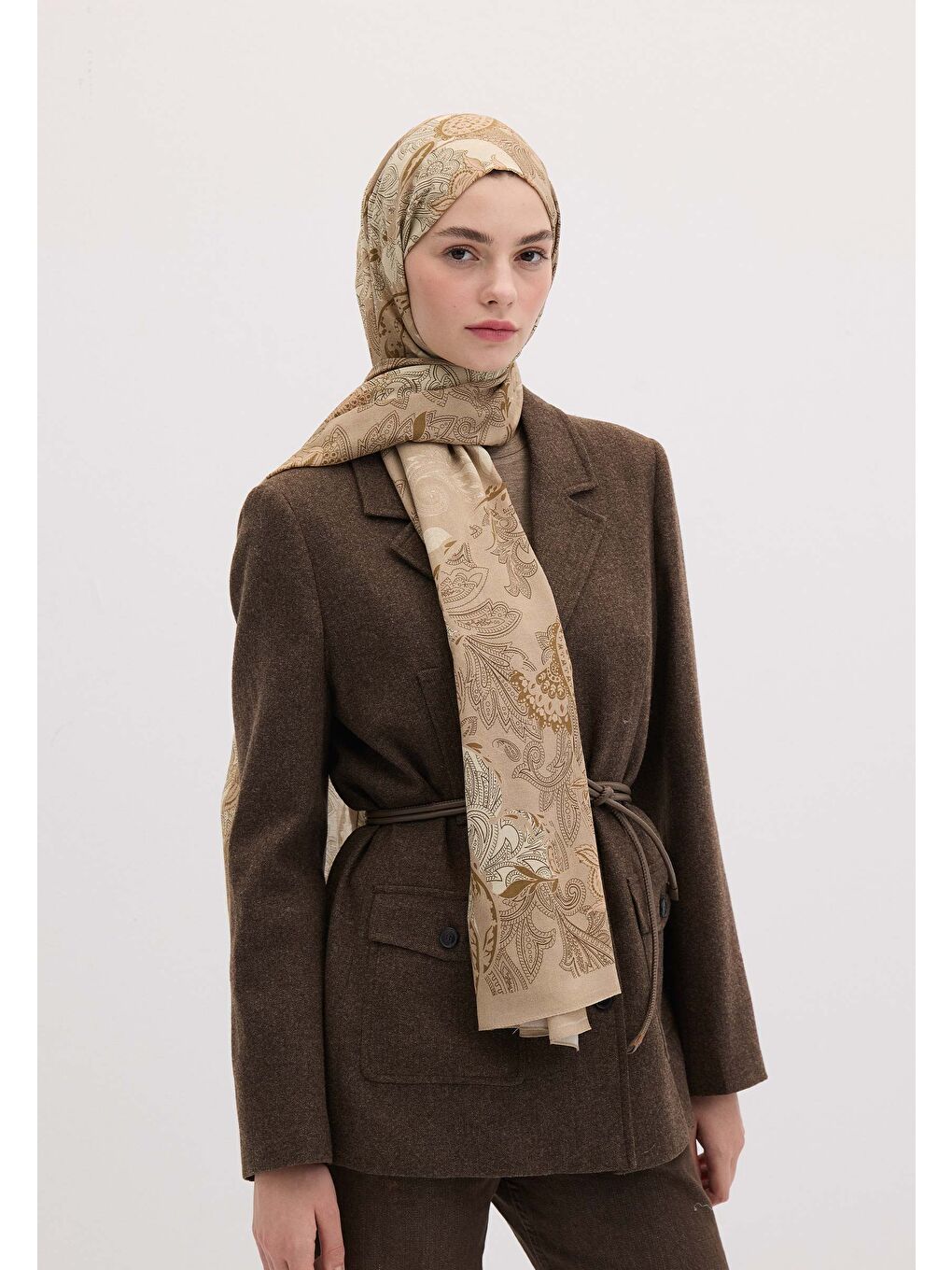 Bej Darıa Desen Şal Kum-1