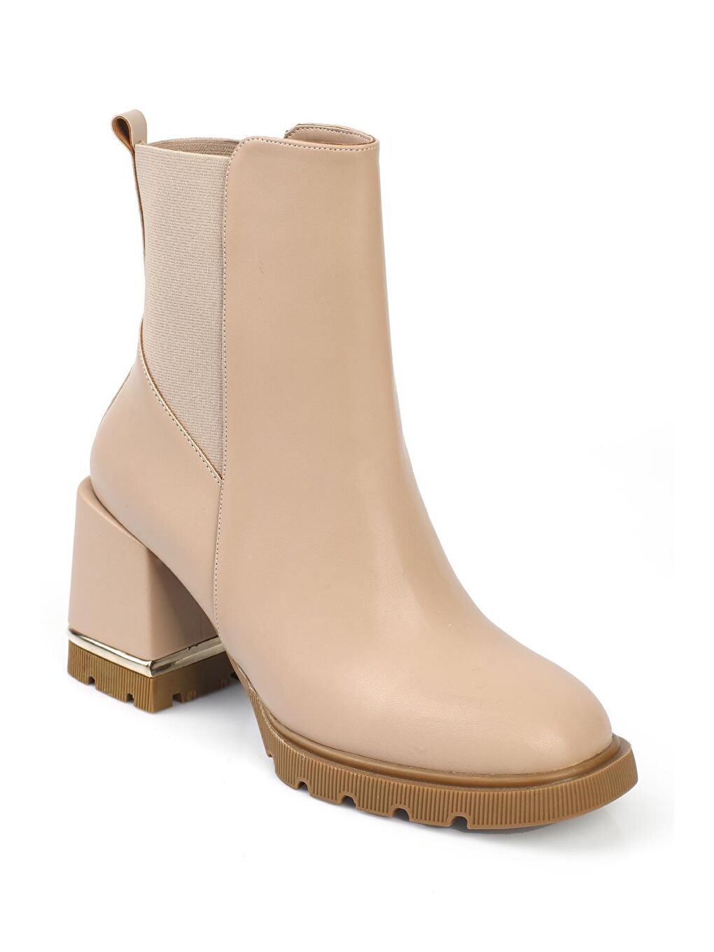 Bej Yuvaralak Burunlu Trak Tabanlı Lastikli Ökçeli Bot-3