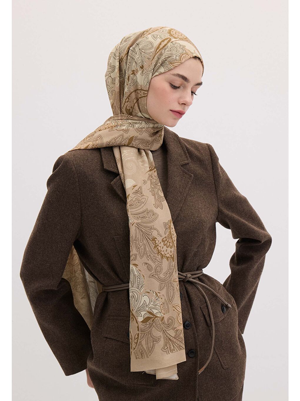 Bej Darıa Desen Şal Kum-2