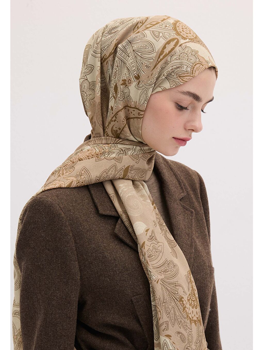 Bej Darıa Desen Şal Kum-3