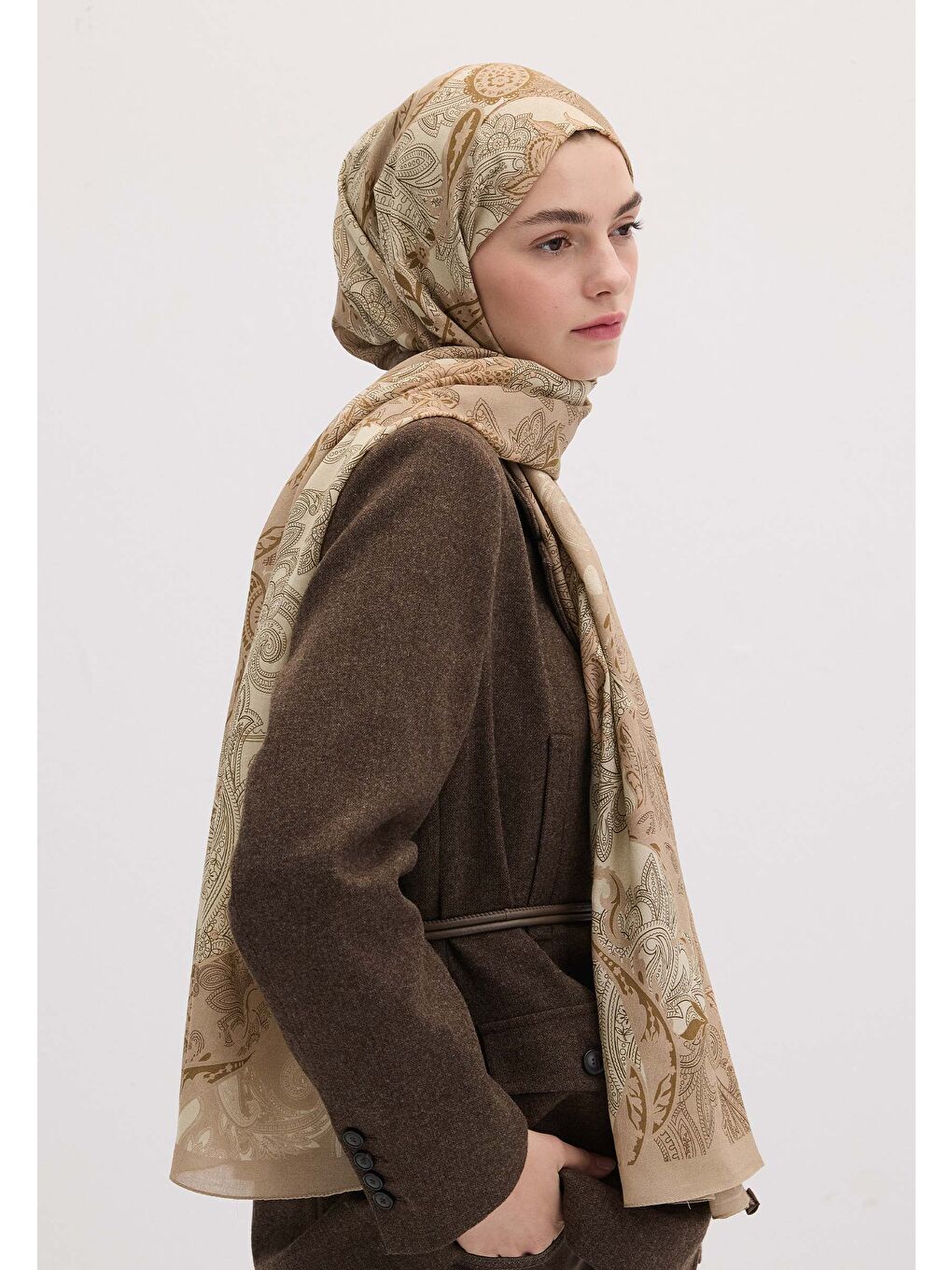 Bej Darıa Desen Şal Kum-4