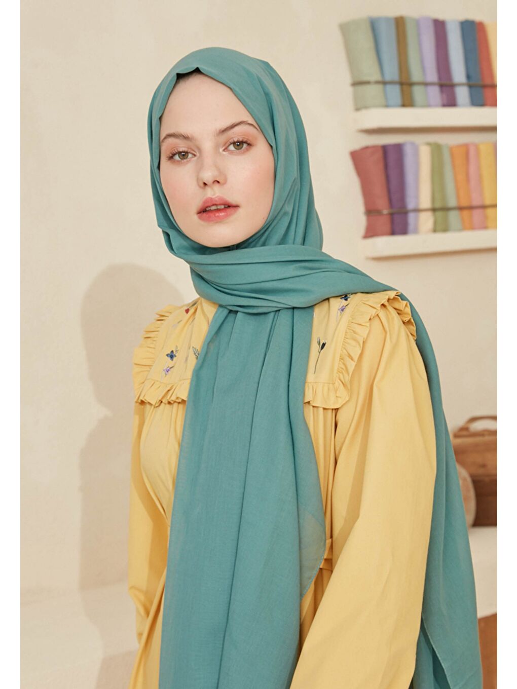 Mavi İnce Pamuk Vual Şal Okyanus-1