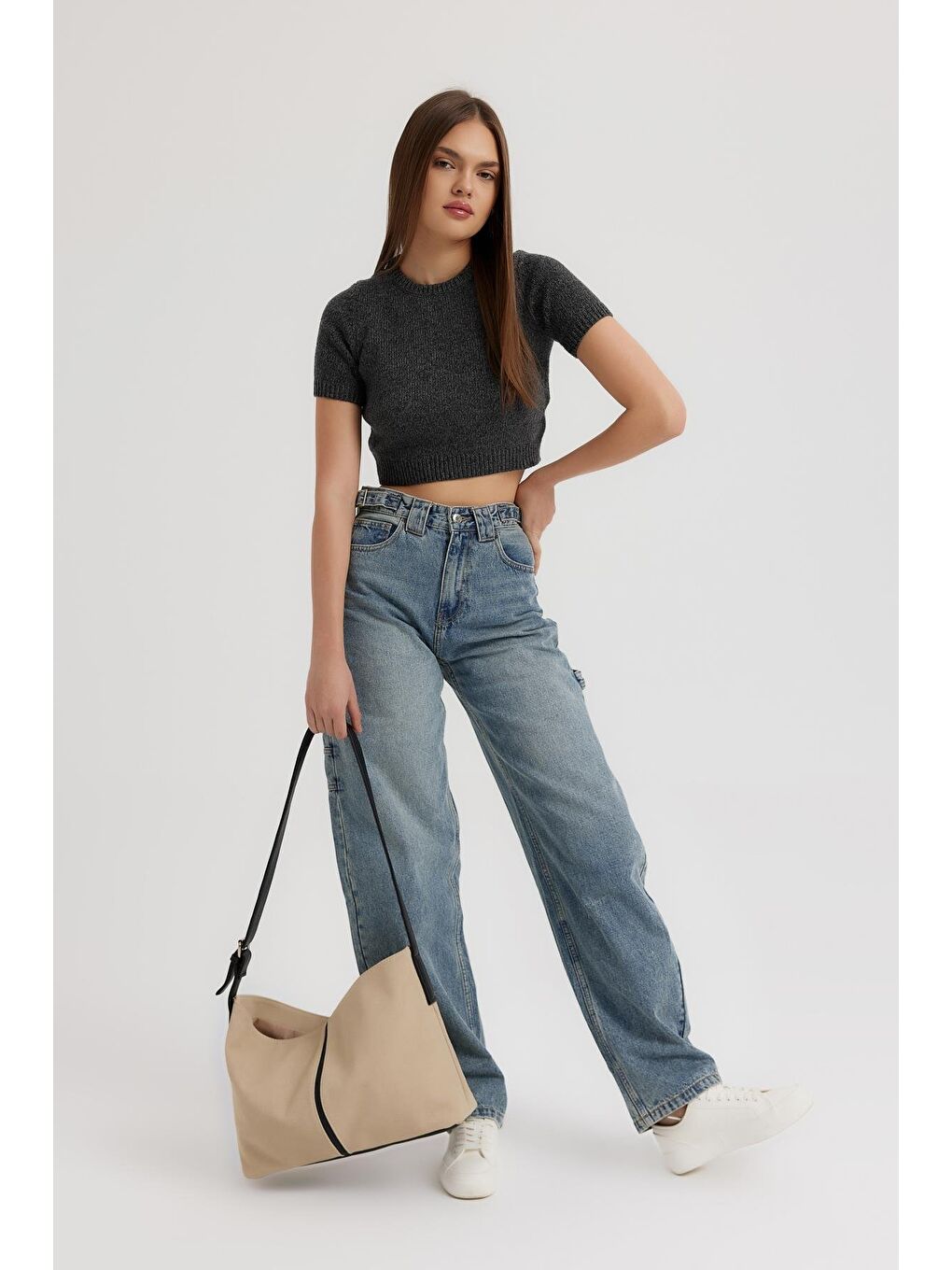 Ekru Agatha Süet Omuz Çantası Krem-4