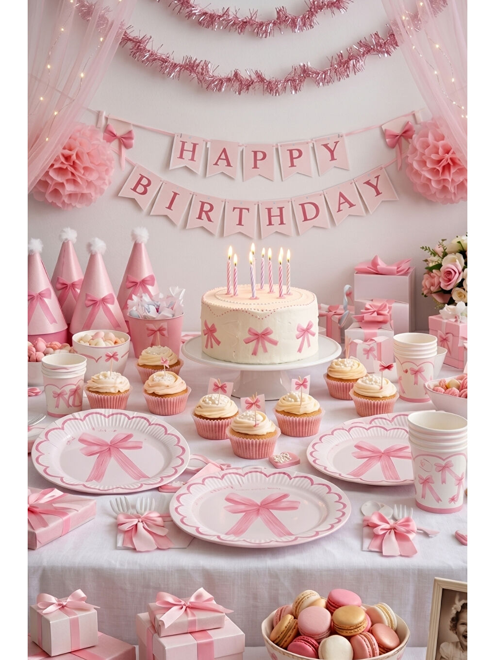 Beyaz Fiyonk Temalı 8'li Tabak Barkak Set-1