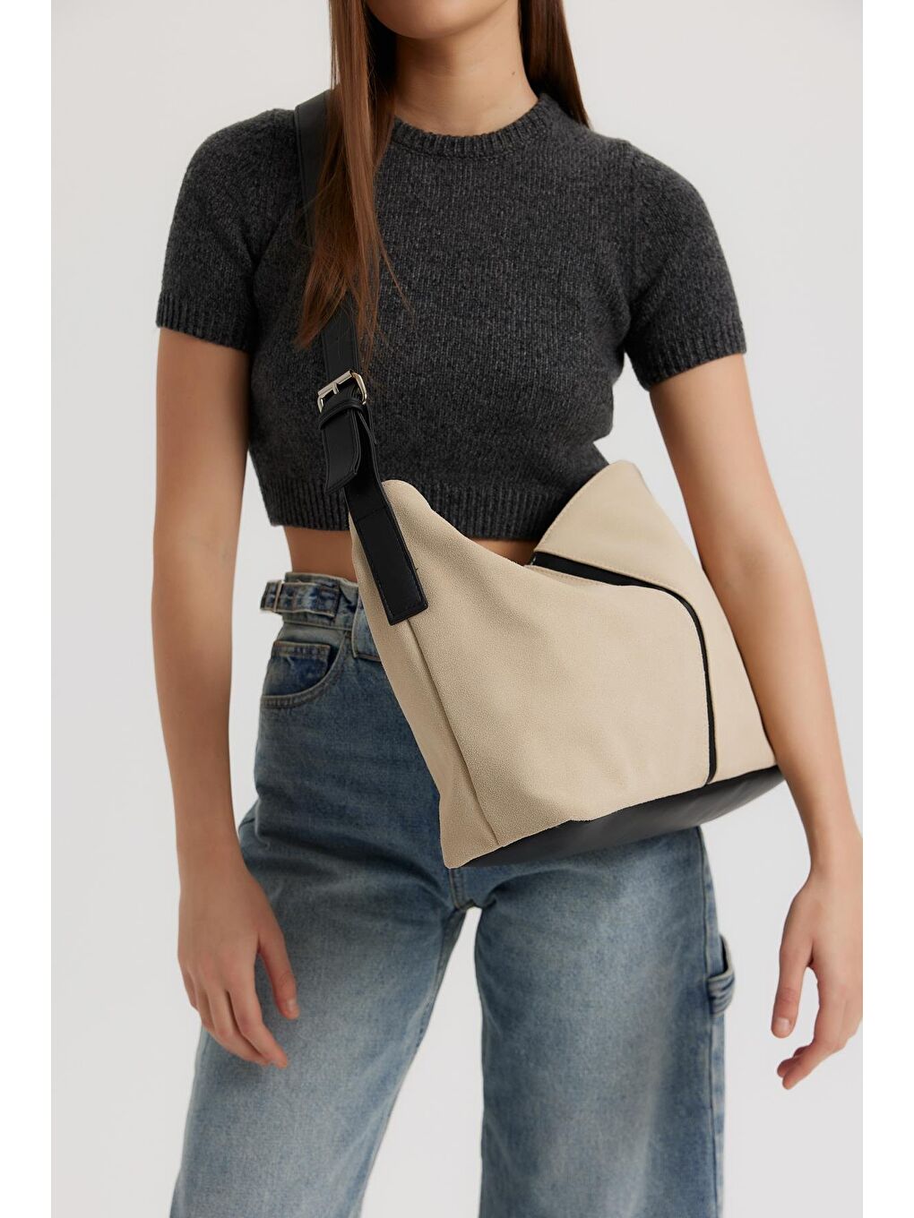 Ekru Agatha Süet Omuz Çantası Krem-6