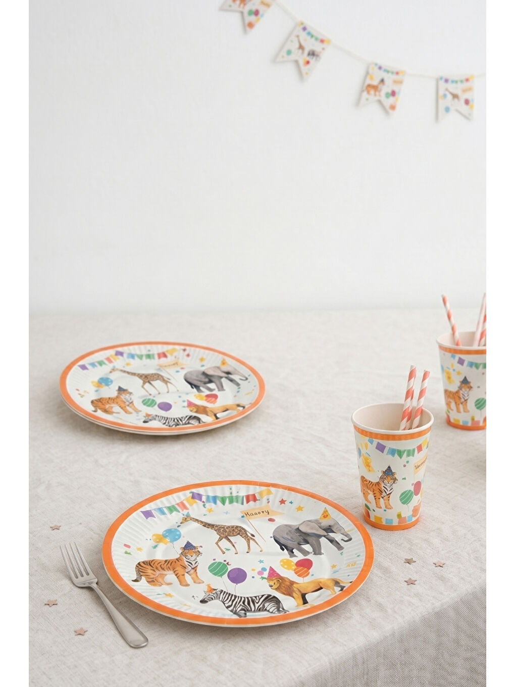 Karışık Çok Renkli Safari Temalı 8'li Tabak Bardak Set-2