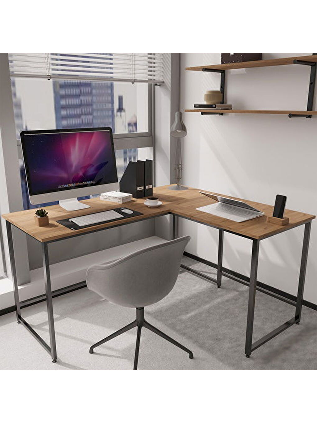 Kahverengi Nook L Çalışma Masası - Sepet - 75x55x140 cm-1