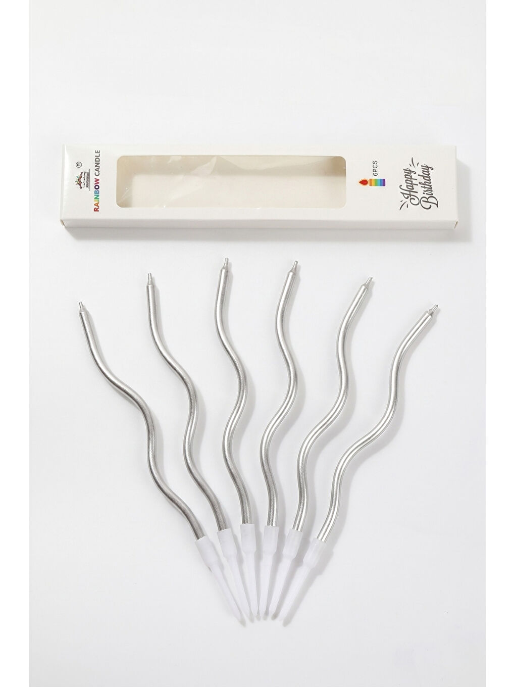 Gri Gümüş 6'lı Spiral Part Mumu-1