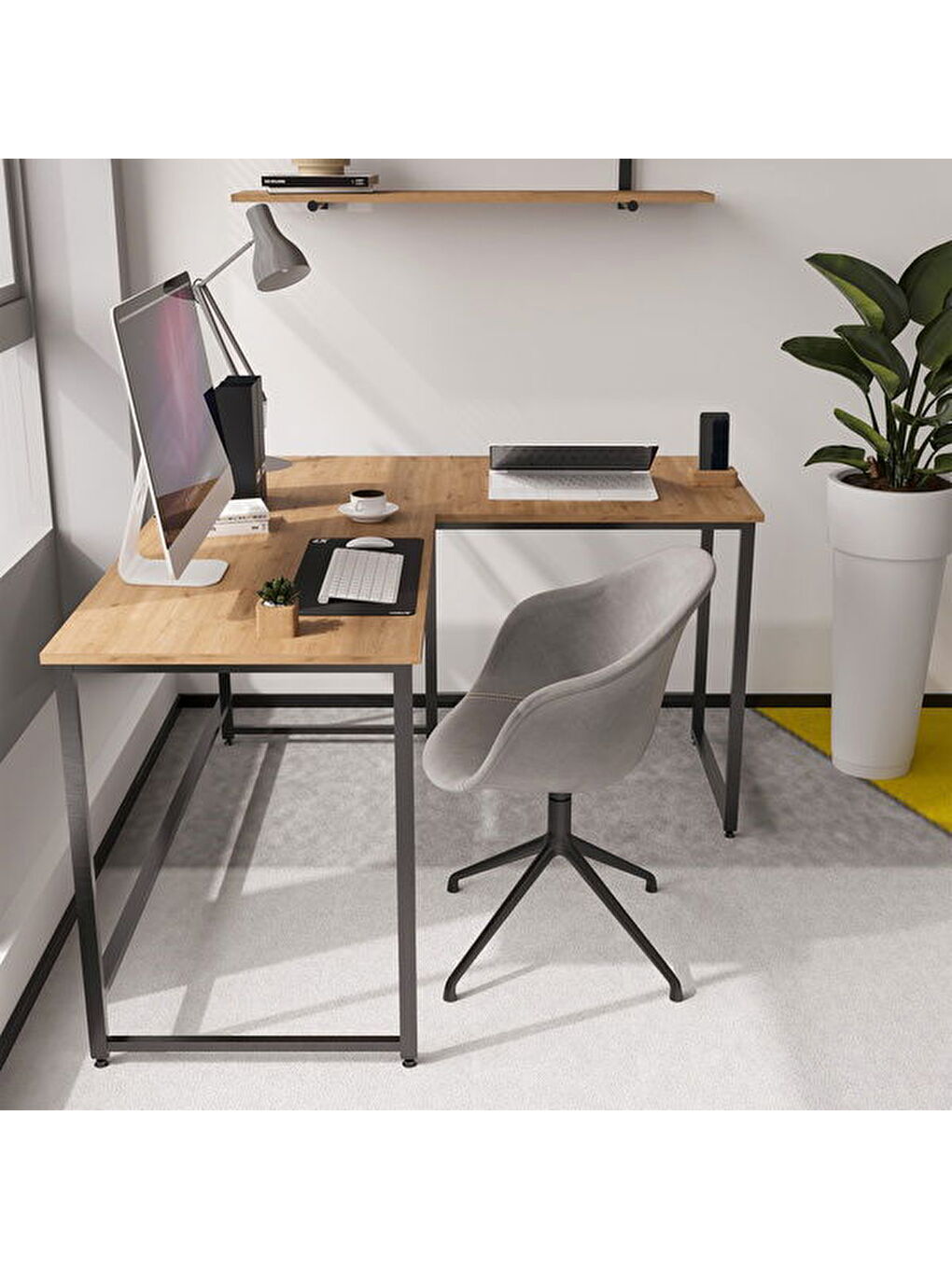 Kahverengi Nook L Çalışma Masası - Sepet - 75x55x140 cm-3