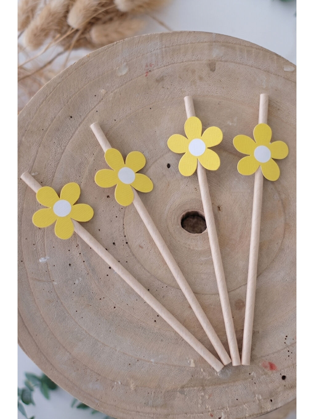 Karışık Çok Renkli 8'li Papatya Figürlü Kağıt Parti Pipeti-2