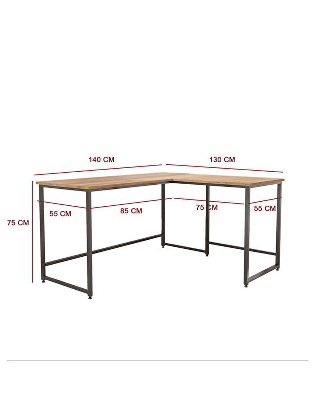 Kahverengi Nook L Çalışma Masası - Sepet - 75x55x140 cm-4