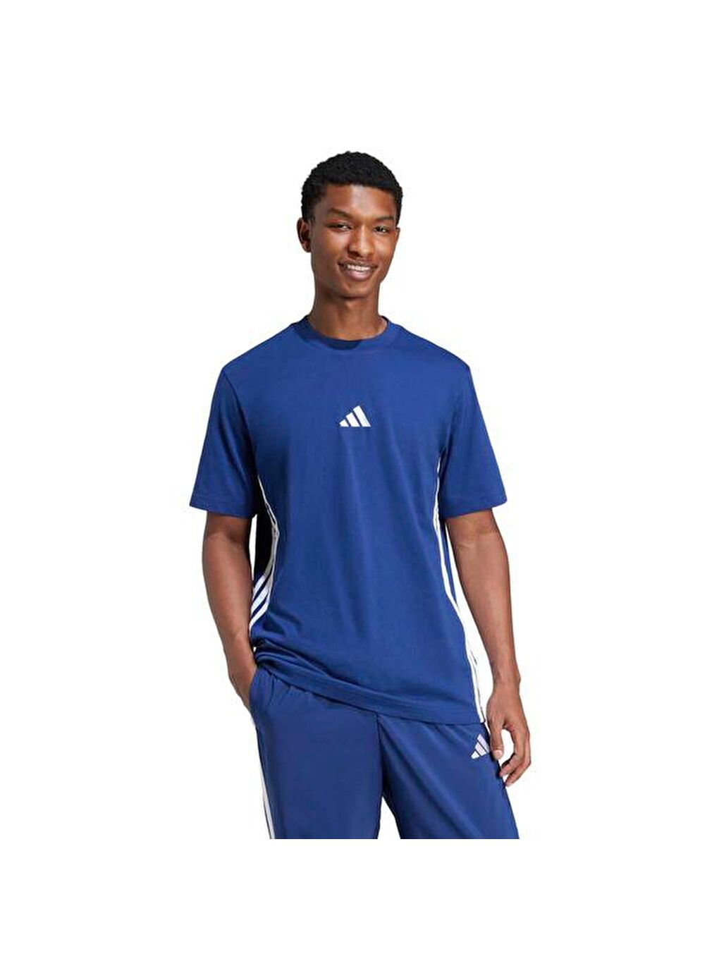 Essentials 3 Stripes Single Jersey Erkek Lacivert Tişört