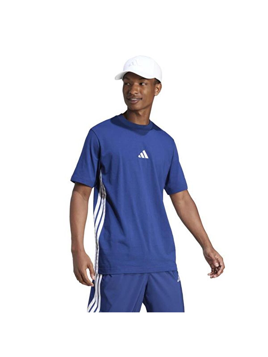 Essentials 3 Stripes Single Jersey Erkek Lacivert Tişört-2