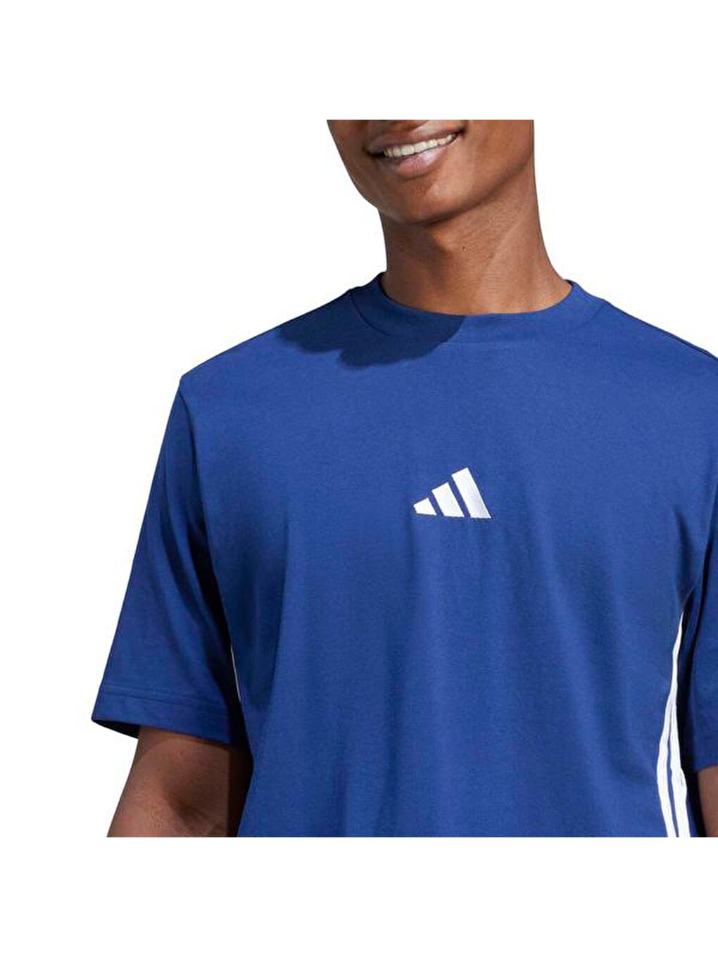 Essentials 3 Stripes Single Jersey Erkek Lacivert Tişört-3
