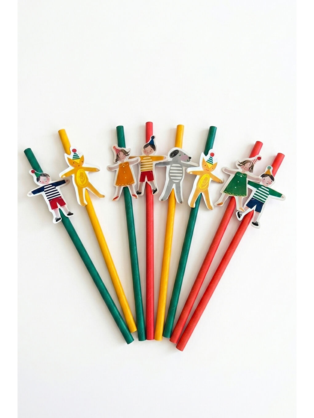 Karışık Çok Renkli Hayvan Ve Çocuk Temalı 8'li Parti Pipeti