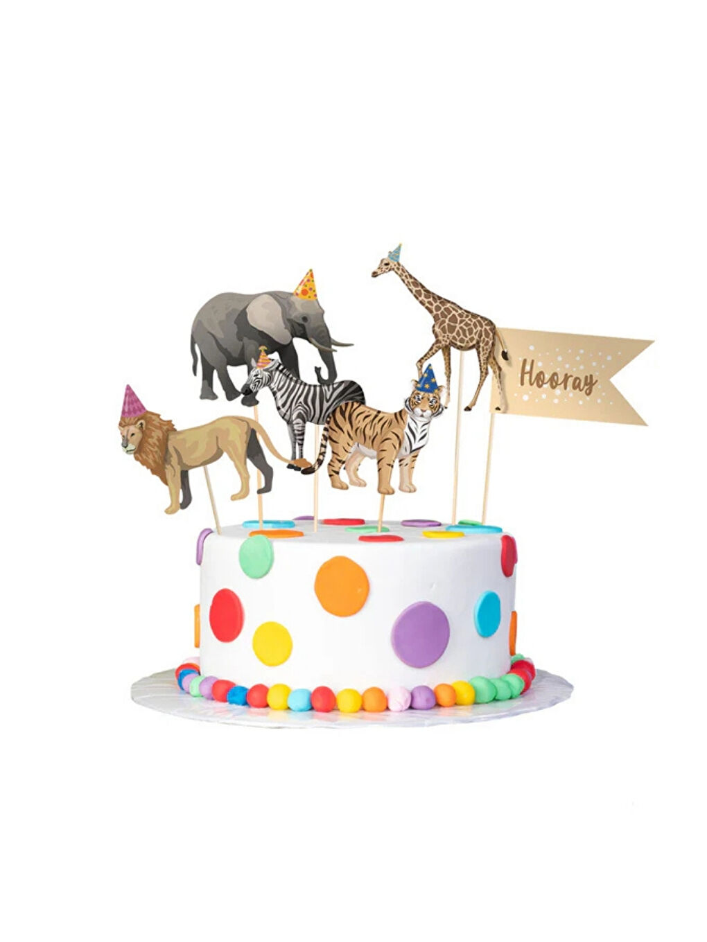 Karışık Çok Renkli Safari Temalı 6'lı Uzun Kürdan Pasta Süsü